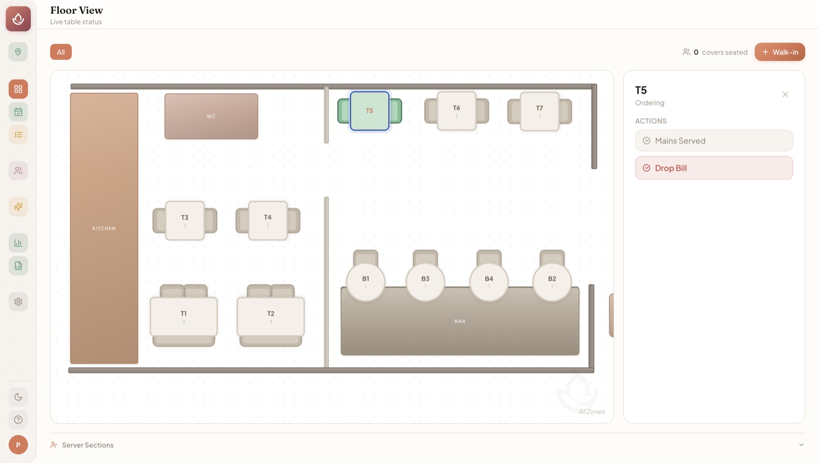 KinDee Host — floor plan and table management